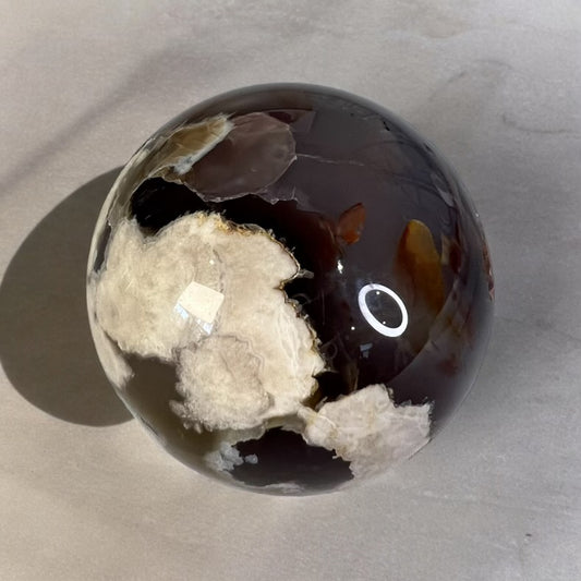 Black Flower Agate Sphere